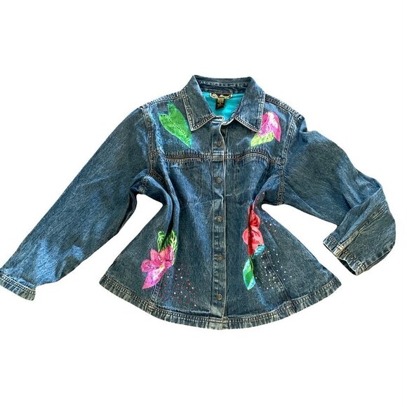 VTG BOHO Floral Embroidered Denim Jean Jacket Sz 1XL by Mirasol #73F - Picture 2 of 8